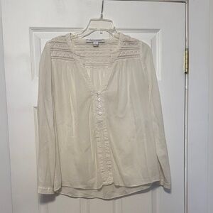 Diane Von Furstenberg Cream Lace Yoke Button-Front Blouse
